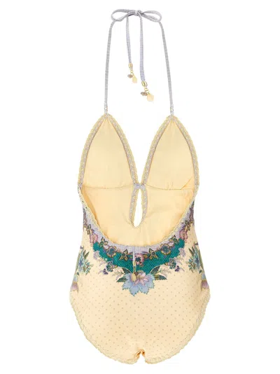 Zimmermann Womens Cream Scarf Floral Indra Crochet-detail One-piece Swimsuit In Yellow