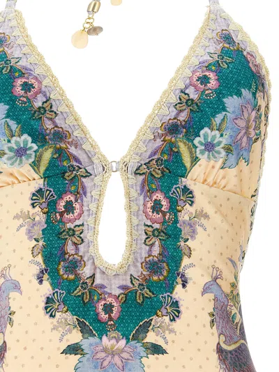 Zimmermann Womens Cream Scarf Floral Indra Crochet-detail One-piece Swimsuit In Yellow