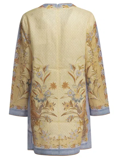 Zimmermann Womens Biscuit Scarf Floral Indra Floral-print Linen Tunic Mini Dress Xs In Multi