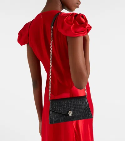 Alexander Mcqueen Mcqueen Mini Bag In Croc-effect Calfskin Leather With Skull In Black