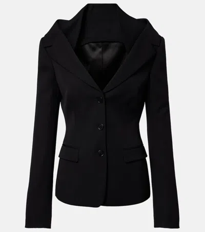 Alexander Mcqueen Mcqueen Off The Shoulder Wool Grain De Poudre Harness Jacket In Animal Print