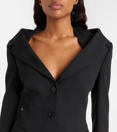 Alexander Mcqueen Mcqueen Off The Shoulder Wool Grain De Poudre Harness Jacket In Animal Print