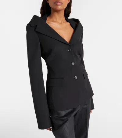 Alexander Mcqueen Mcqueen Off The Shoulder Wool Grain De Poudre Harness Jacket In Animal Print