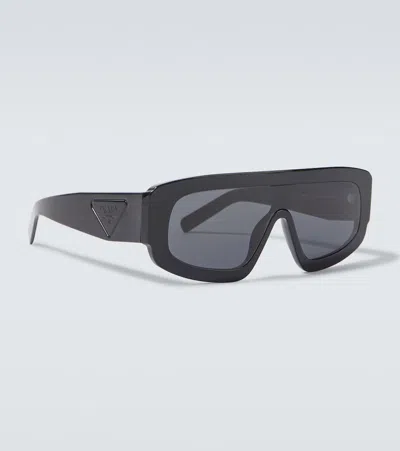 Prada Logo Shield Sunglasses In Black