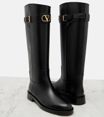 Valentino Garavani Vlogo Signature Calfskin Boot 30mm Woman Black 41.5 In Black