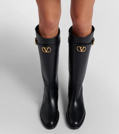 Valentino Garavani Vlogo Signature Calfskin Boot 30mm Woman Black 41.5 In Black