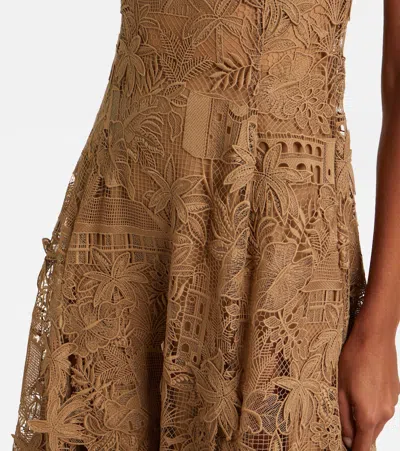 Oscar De La Renta Dominican Republic Toile Guipure Lace Cocktail Dress In Brown