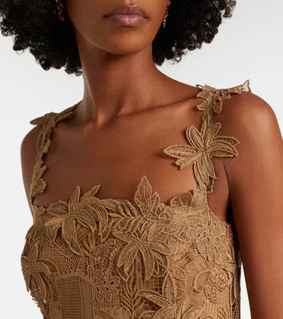 Oscar De La Renta Dominican Republic Toile Guipure Lace Cocktail Dress In Brown