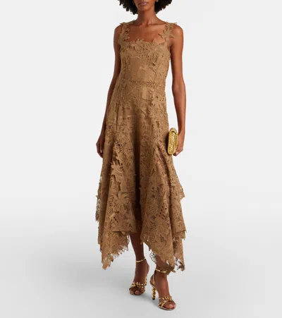 Oscar De La Renta Dominican Republic Toile Guipure Lace Cocktail Dress In Brown