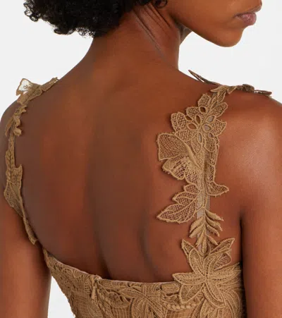 Oscar De La Renta Dominican Republic Toile Guipure Lace Cocktail Dress In Brown
