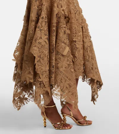 Oscar De La Renta Dominican Republic Toile Guipure Lace Cocktail Dress In Brown