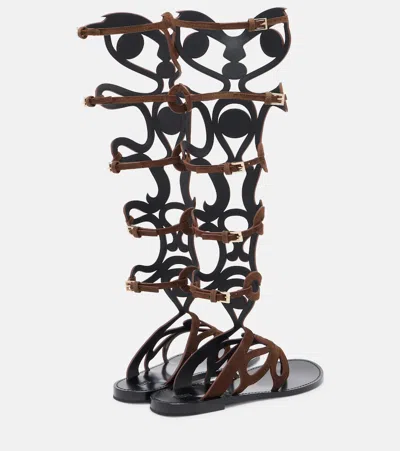 Pucci Suede Gladiator Sandals In Brown