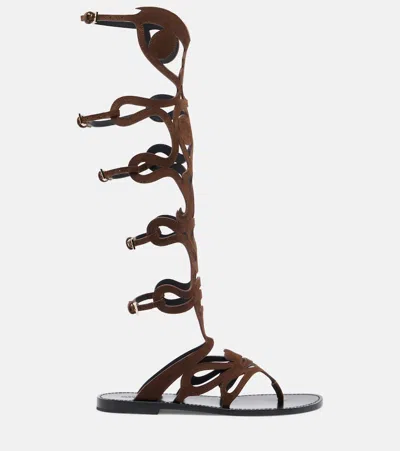 Pucci Suede Gladiator Sandals In Brown