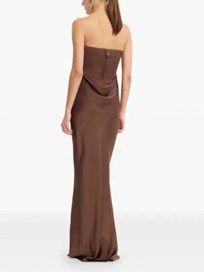 Rotate Birger Christensen Abito Lungo Corsage Chicory Coffee In Brown