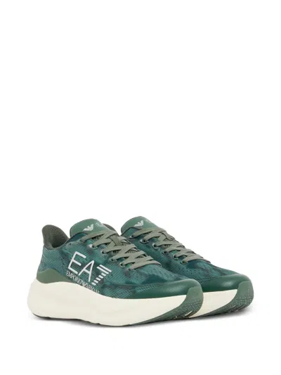 Ea7 Wave Pattern Running Sneakers With Reflective Details In Green