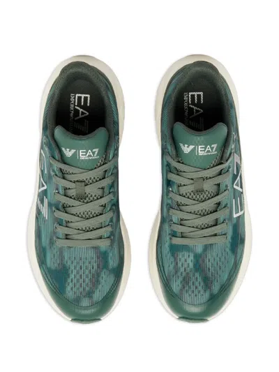 Ea7 Wave Pattern Running Sneakers With Reflective Details In Green