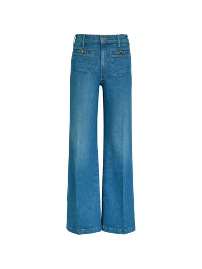 Mother Womens Whisk Me Away Hustler Roller Sneak Wide-leg Denim Jeans In Blue