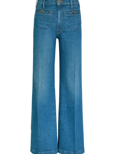 Mother Womens Whisk Me Away Hustler Roller Sneak Wide-leg Denim Jeans In Blue