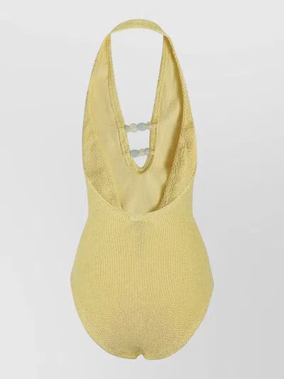 Hunza G Adriana Beaded Halterneck Crinkle Swimsuit In Yellow