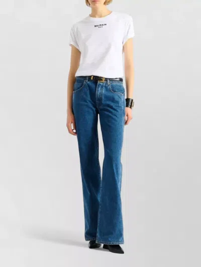 Balmain Crew Neck Nylon Blend Silk Top In White
