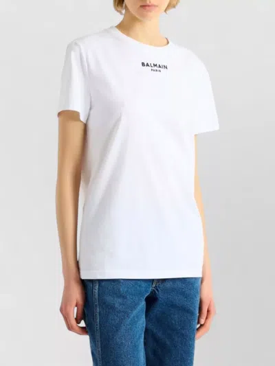 Balmain Crew Neck Nylon Blend Silk Top In White
