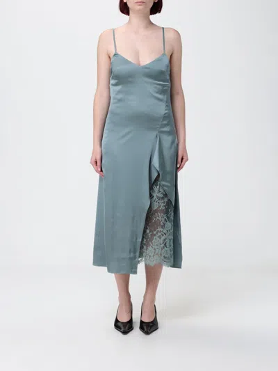Acne Studios Satin Dress Woman Sage Green In Blue