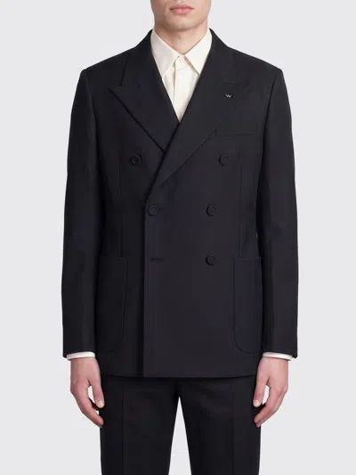 Valentino Tailored Double-breasted Polyester Blend Jacket In Black