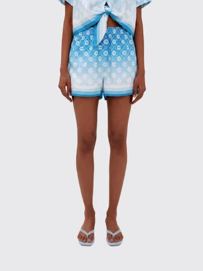Casablanca Light Blue Monogram Gradient-effect Drawstring Silk Shorts In Blue