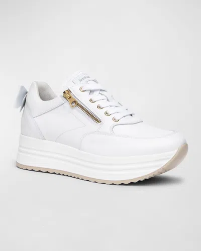 Nerogiardini Bow Platform Leather Sneakers In White