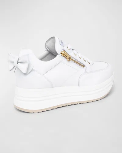 Nerogiardini Bow Platform Leather Sneakers In White