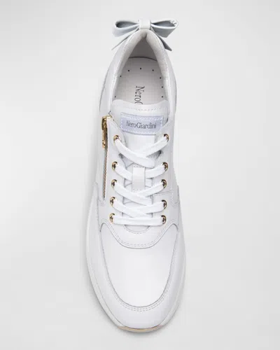 Nerogiardini Bow Platform Leather Sneakers In White