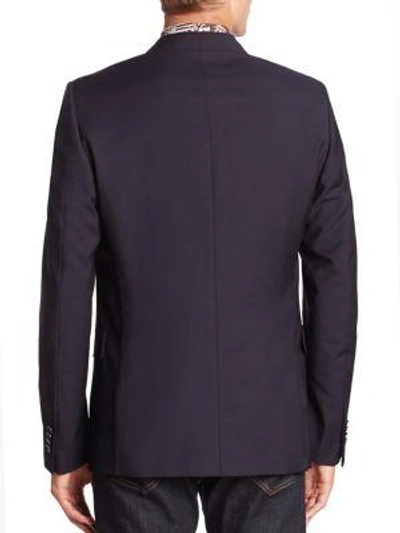 Shop Valentino Contrast Pipe Wool-blend Blazer In Navy