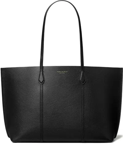 Tory Burch Black Cow Leather Cotton Shoulder Bag In Black