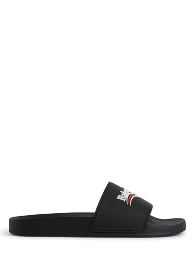 Balenciaga Embossed Logo Slip-on Sandals With Moulded Footbed In Black