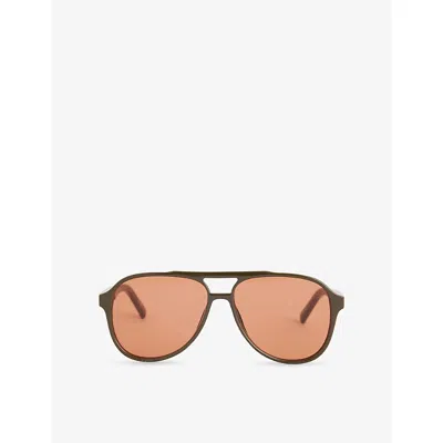 Le Specs Womens Dark Olive Tragic Magic Aviator-frame Acetate Sunglasses In Brown