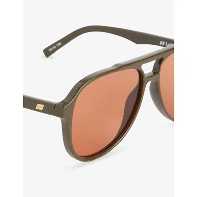 Le Specs Womens Dark Olive Tragic Magic Aviator-frame Acetate Sunglasses In Brown