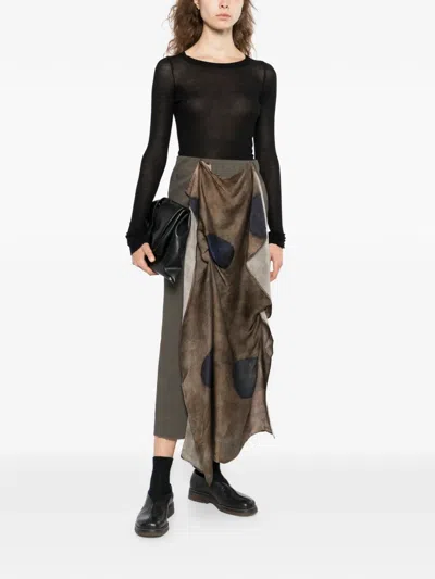 Uma Wang Elastic Waist Midi Skirt In Multi