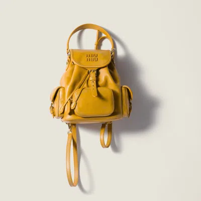 Miu Miu Leather Backpack In Yellow