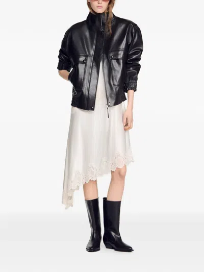 Sandro Leather Jacket In Black