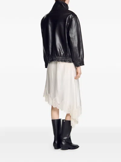 Sandro Leather Jacket In Black