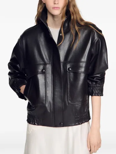 Sandro Leather Jacket In Black