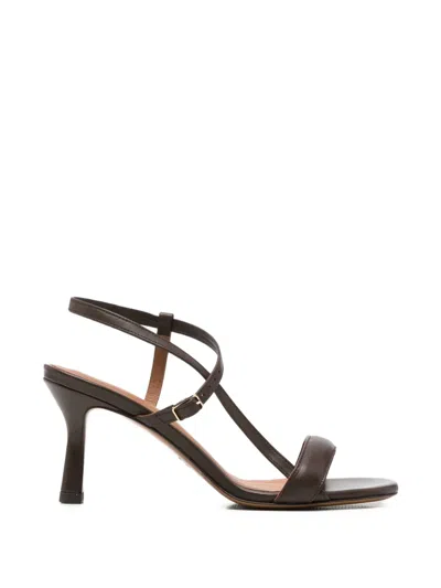Maje Leather Crossover-strap Sandals In Brown