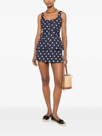 Maje Womens Polka Dot-pattern Button-embellished Linen-blend Top Navy Dots Print In Black