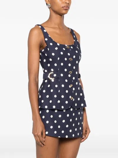Maje Womens Polka Dot-pattern Button-embellished Linen-blend Top Navy Dots Print In Black