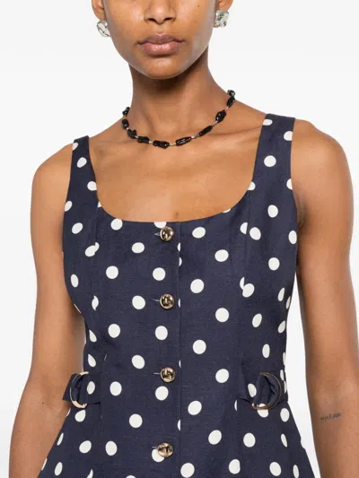 Maje Womens Polka Dot-pattern Button-embellished Linen-blend Top Navy Dots Print In Black