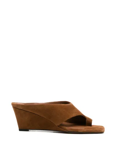Sandro Square-toe Suede Sandals In Brown