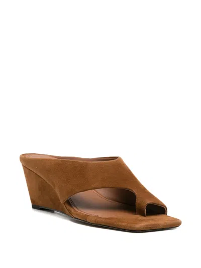 Sandro Square-toe Suede Sandals In Brown