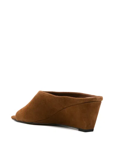 Sandro Square-toe Suede Sandals In Brown