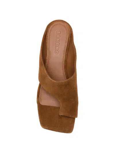 Sandro Square-toe Suede Sandals In Brown