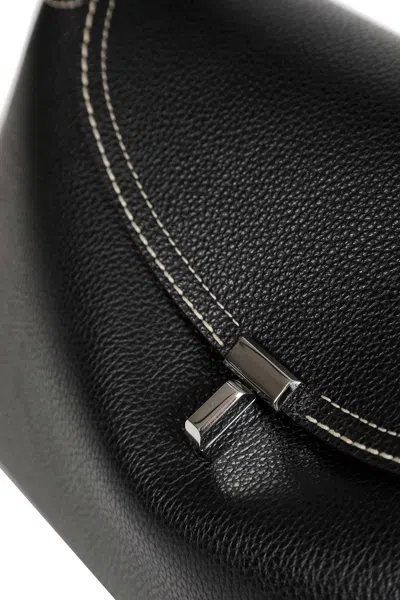 Totême Structured Black Leather Shoulder Bag With Flap Closure